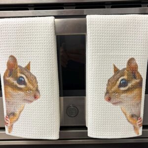 Delightful Chipmunk Kitchen Towels Set Absorbent Microfiber Waffle Dish Towels for Nature Lovers