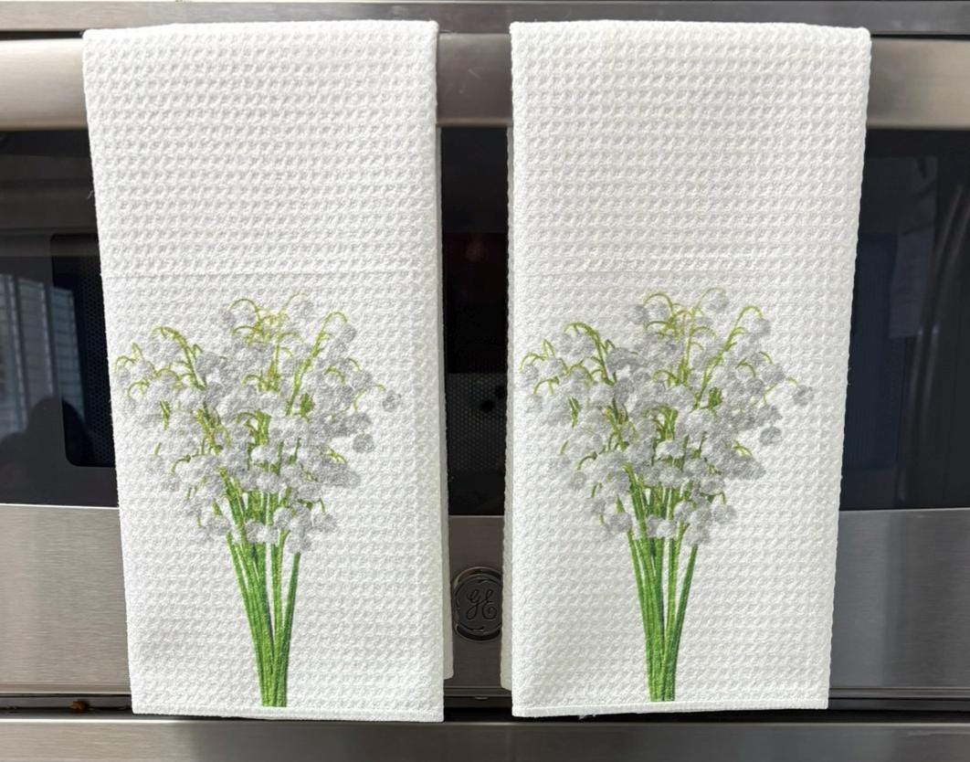 Lily of the Valley Kitchen Towels Set Floral Spring Decor Waffle Microfiber Absorbent Dish Cloths
