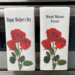 Happy Mother's Day Towel Set Elegant Rose Microfiber Waffle Dish Cloths