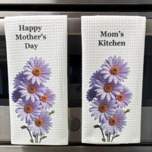 Happy Mother's Day Purple Daisies Towel Set Absorbent Waffle Microfiber