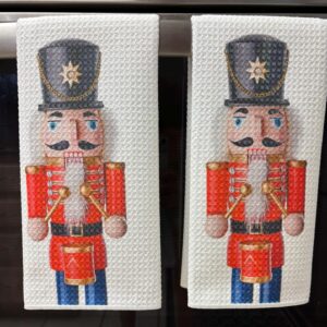 Christmas Nutcracker Kitchen Towels Set Holiday Decor Waffle Microfiber Absorbent Dish Cloths for Home