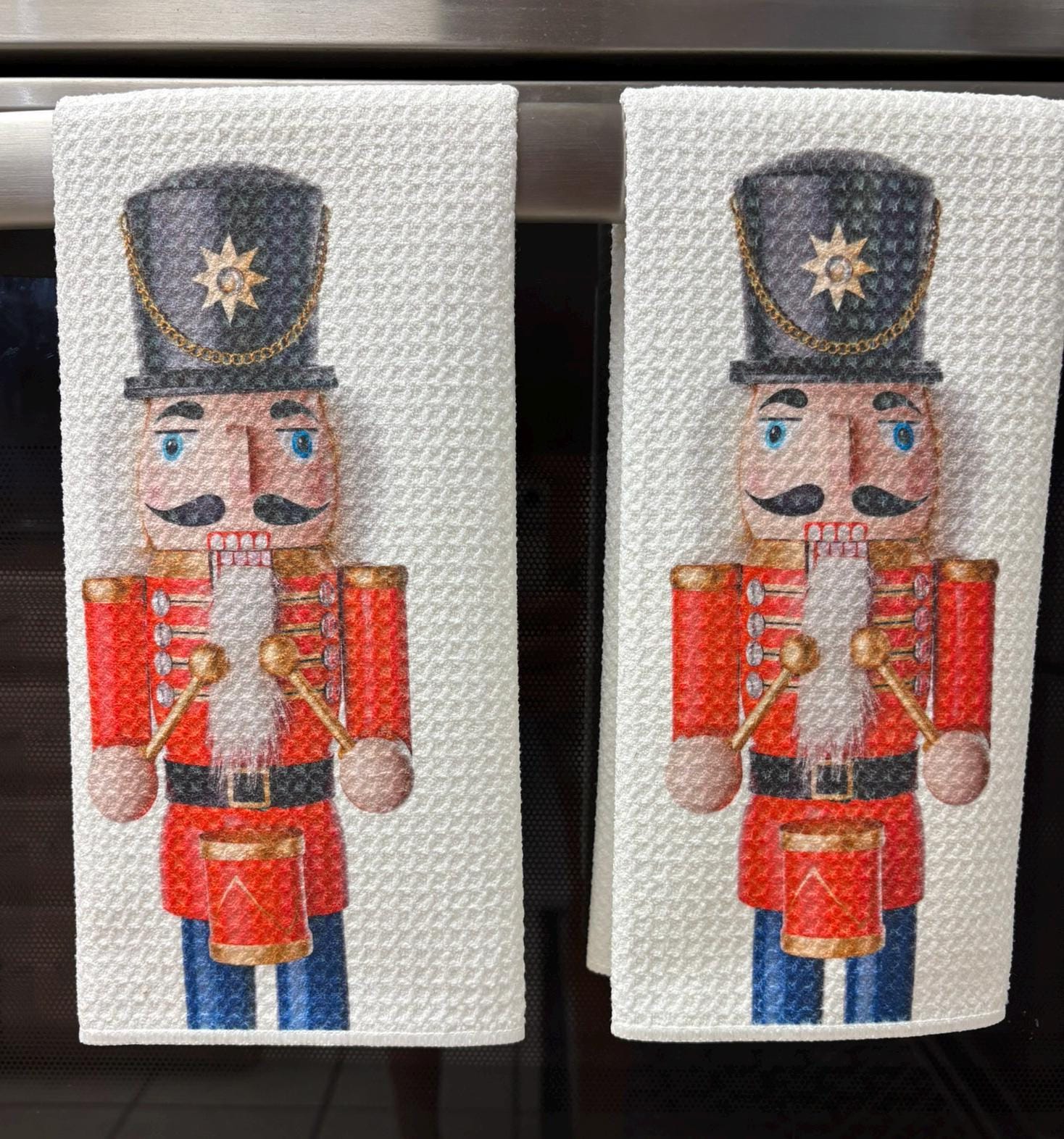 Christmas Nutcracker Kitchen Towels Set Holiday Decor Waffle Microfiber Absorbent Dish Cloths for Home