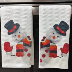 Christmas Snowman Kitchen Towels Set Holiday Decor Waffle Microfiber Absorbent Dish Cloths