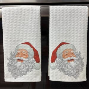 Traditional Santa Claus Kitchen Towels Set Jolly Saint Nick Absorbent Waffle Microfiber Dish Cloths for Christmas
