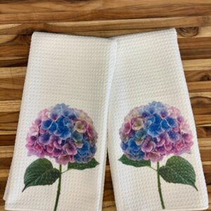 Hydrangea Kitchen Towels Set Absorbent Microfiber Waffle Dish Towels