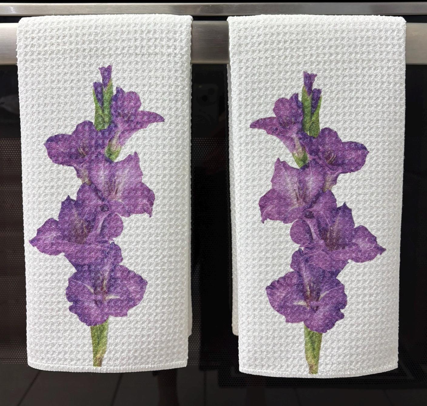 Purple Iris Kitchen Towels Set Floral Decor Microfiber Waffle Absorbent Dish Cloths - Image 2