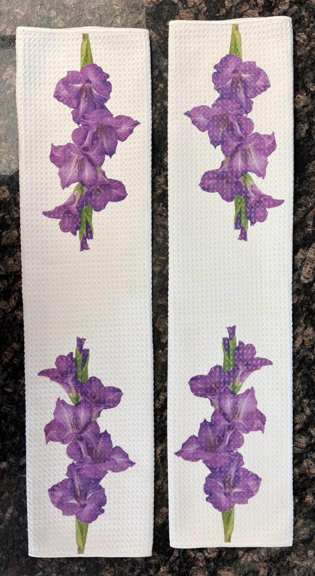 Purple Iris Kitchen Towels Set Floral Decor Microfiber Waffle Absorbent Dish Cloths - Image 3