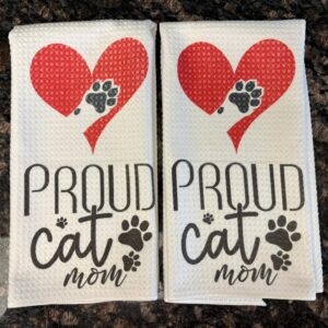 Proud Cat Mom Kitchen Towels Set Absorbent Waffle Microfiber Dish Towels