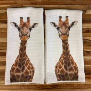Giraffe  Kitchen Towels Set African Wildlife Microfiber Waffle Absorbent Dish Cloths for Home Decor