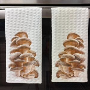 Oyster Mushrooms Kitchen Towels Set Microfiber Waffle Absorbent Dish Cloths