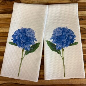 Blue Hydrangea Kitchen Towels Set Floral Decor Waffle Microfiber Absorbent Dish Cloths