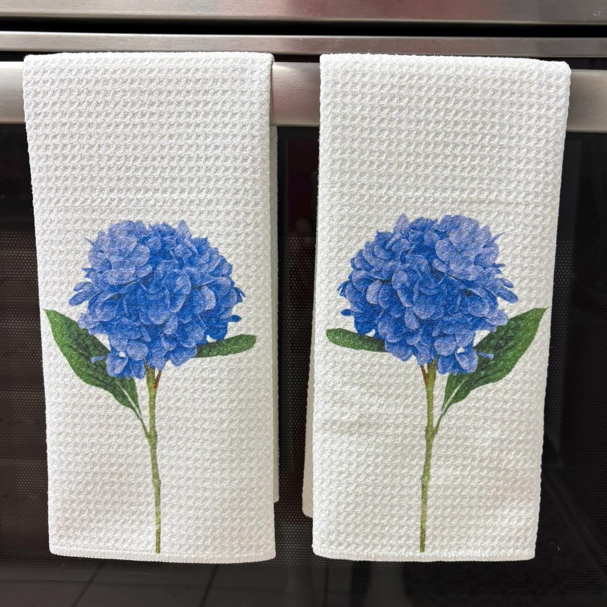 Blue Hydrangea Kitchen Towels Set Floral Decor Waffle Microfiber Absorbent Dish Cloths - Image 2