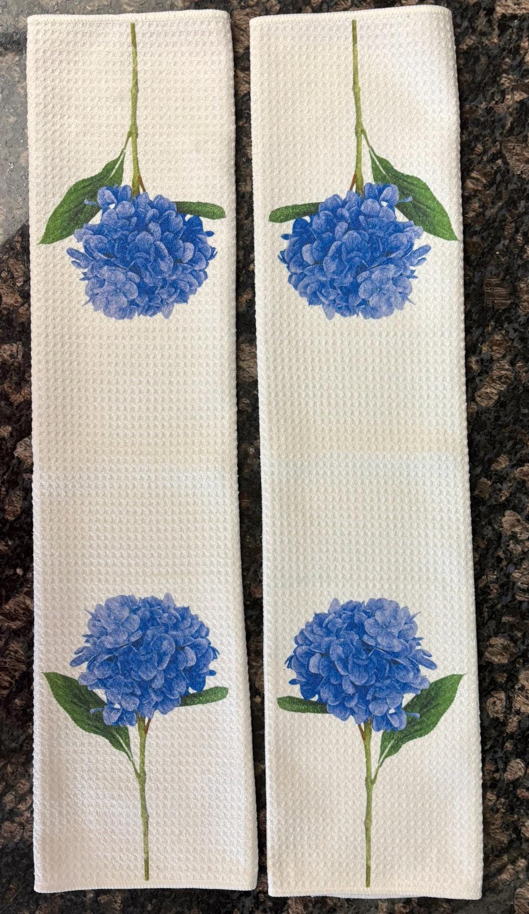 Blue Hydrangea Kitchen Towels Set Floral Decor Waffle Microfiber Absorbent Dish Cloths - Image 3