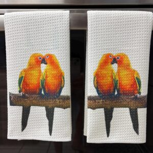 Pair of Lovebirds Kitchen Towels Set Microfiber Waffle Absorbent Dish Cloths