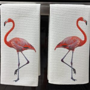 Flamingo Kitchen Towels Set: Florida Tropical Decor, Absorbent Dish Cloths for Home