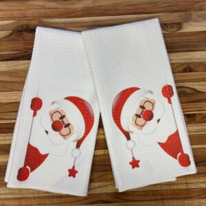 Funny Santa Kitchen Towels Set Christmas Decor Absorbent Waffle Microfiber Dish Cloths