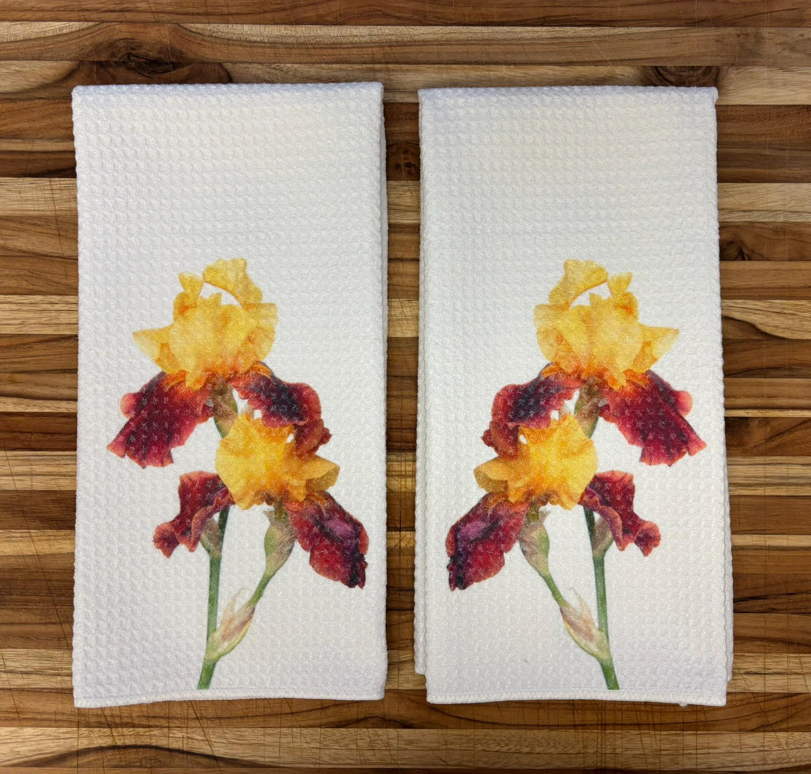Red and Yellow Iris Kitchen Towels Set Floral Spring Decor Absorbent Waffle Microfiber Dish Cloths