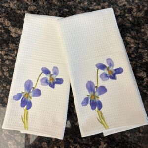Violets Kitchen Towels Set Floral Spring Decor Absorbent Microfiber Dish Cloths for Home
