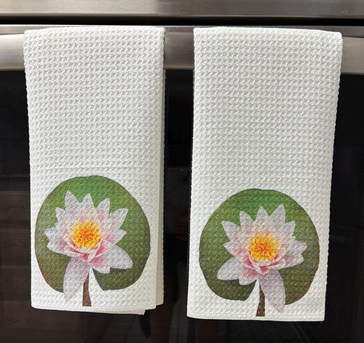 Water Lilly Kitchen Towels Set Floral Decor Absorbent Microfiber Dish Cloths for Home - Image 3