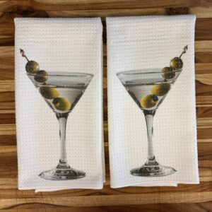 Martini Extra Olives Kitchen Towels Set - Absorbent Dish Cloths for Kitchen Decor