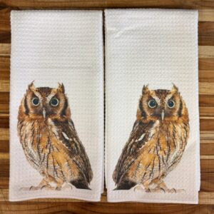 Great Horned Owl Kitchen Towels Set Wildlife Decor Microfiber Waffle Fabric Dish Cloths for Home