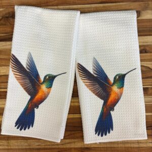 Illustrated Hummingbird Kitchen Towels Set High Resolution Print Dish Towels for Spring Home Decor