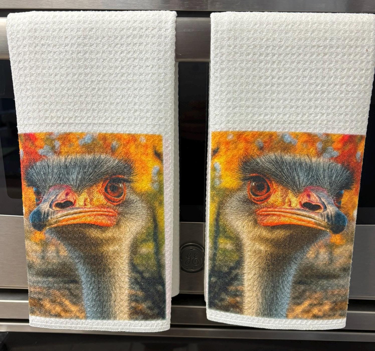 Ostrich Kitchen Towel Set Fall Leaves Decor Absorbent Microfiber Waffle Towels - Image 3