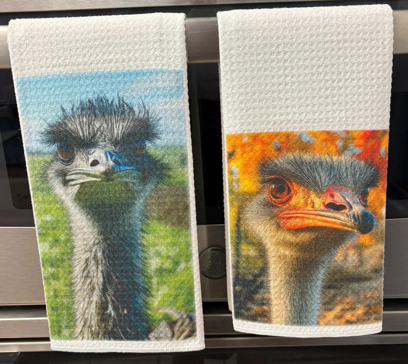 Ostrich Kitchen Towel Set Fall Leaves Decor Absorbent Microfiber Waffle Towels - Image 2