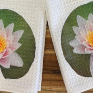 Water Lilly Kitchen Towels Set Floral Decor Absorbent Microfiber Dish Cloths for Home