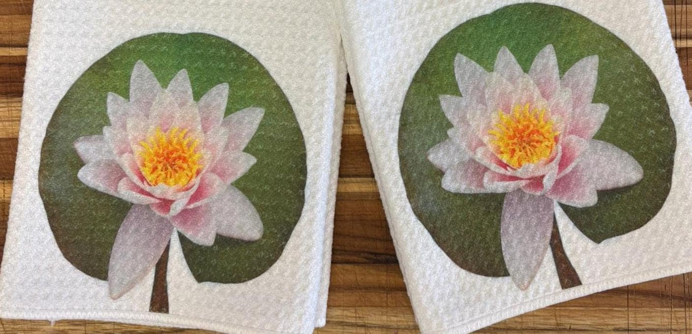 Water Lilly Kitchen Towels Set Floral Decor Absorbent Microfiber Dish Cloths for Home