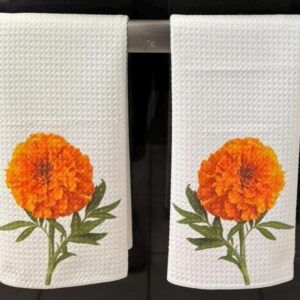 Marigold Kitchen Towels Set Floral Dish Towels for Spring Home Decoration
