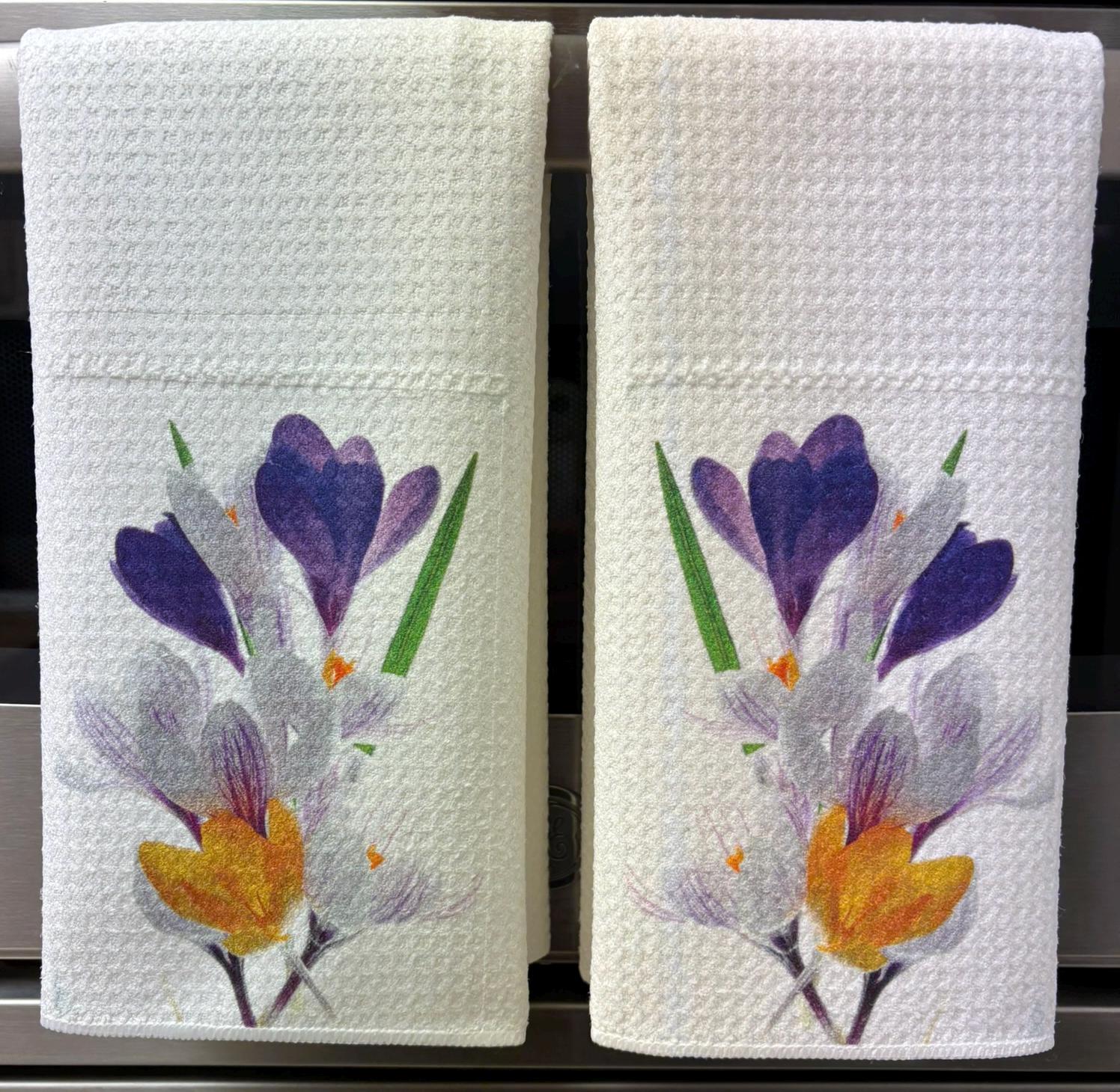 Crocus Flowers Kitchen Towels Set Floral Spring Decor Absorbent Microfiber Waffle Dish Cloths - Image 3