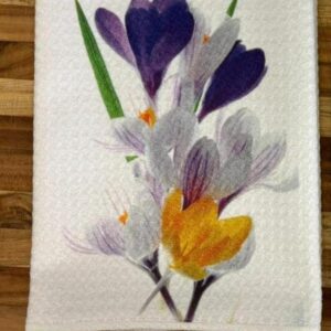 Crocus Flowers Kitchen Towels Set Floral Spring Decor Absorbent Microfiber Waffle Dish Cloths