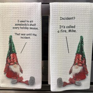 Elf on a Shelf Humorous Kitchen Towels Set Funny Christmas Decor - Absorbent Microfiber Waffle Dish Cloths for Christmas