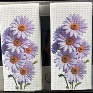 Daisies Kitchen Towels Set: Purple Floral Dish Cloths for Spring Home Decor