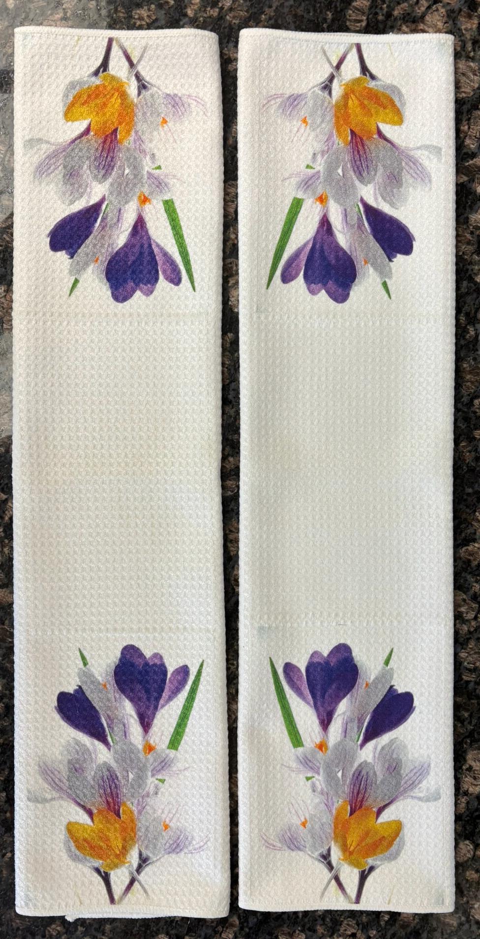 Crocus Flowers Kitchen Towels Set Floral Spring Decor Absorbent Microfiber Waffle Dish Cloths - Image 2