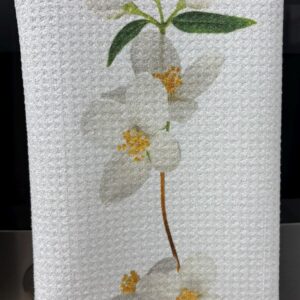 White Orchids Kitchen Towels Set Flowers Decor Absorbent Microfiber Waffle Dish Cloths for Home