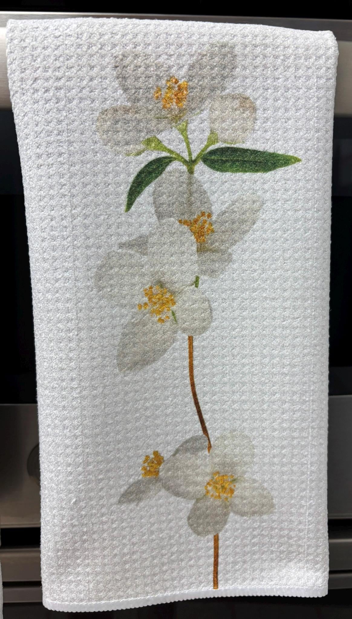White Orchids Kitchen Towels Set Flowers Decor Absorbent Microfiber Waffle Dish Cloths for Home