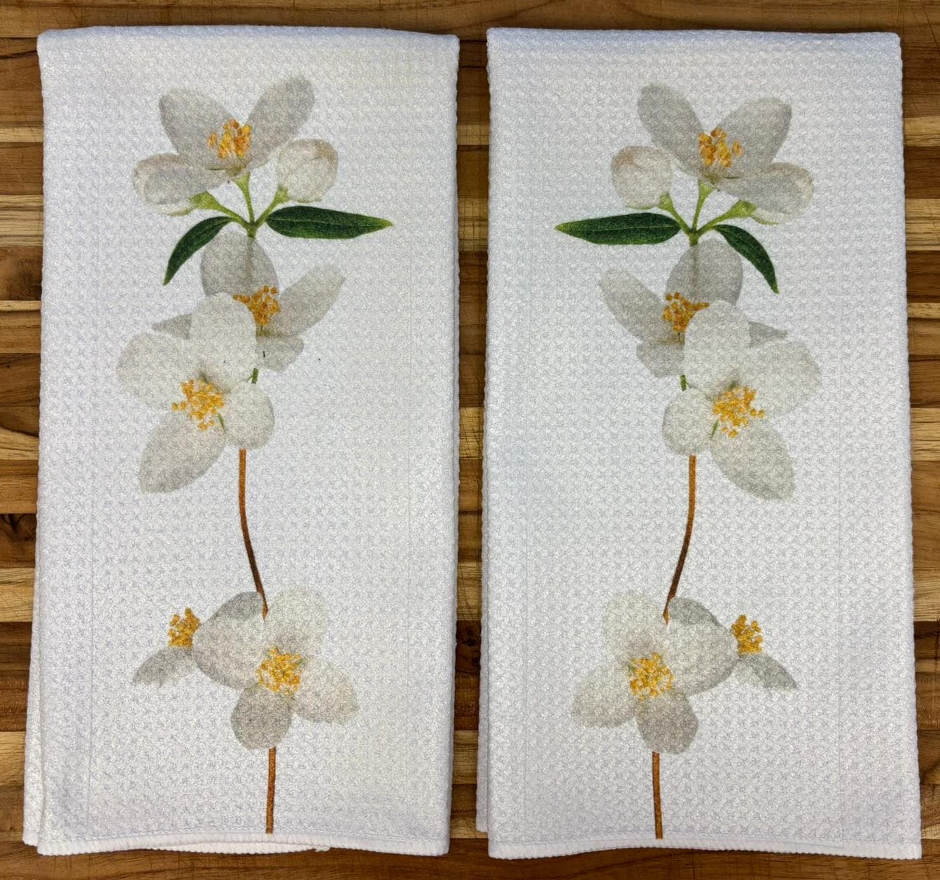 White Orchids Kitchen Towels Set Flowers Decor Absorbent Microfiber Waffle Dish Cloths for Home - Image 2