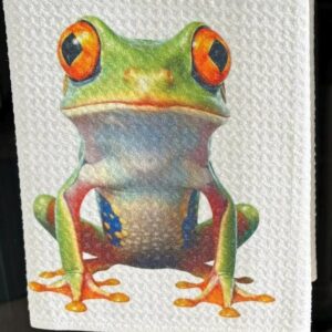 Quirky Frog Stare Kitchen Towels Whimsical Tree Frog Dish Cloths for Fun Home Decor