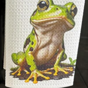 Frog Gentleman on Lilly Pad Kitchen Towel Set - Charming Decorative Dish Cloths for Quirky Home Decor
