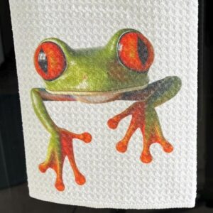 Tree Frog Kitchen Towels Set Tropical Fauna Dish Cloths for Nature Lovers & Home Decor