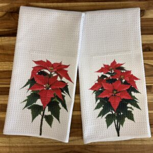 Poinsettia Kitchen Towels Set Christmas Decor Waffle Microfiber Dish Cloths for Christmas