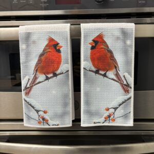 Cardinal on Winter Branch Kitchen Towels Set