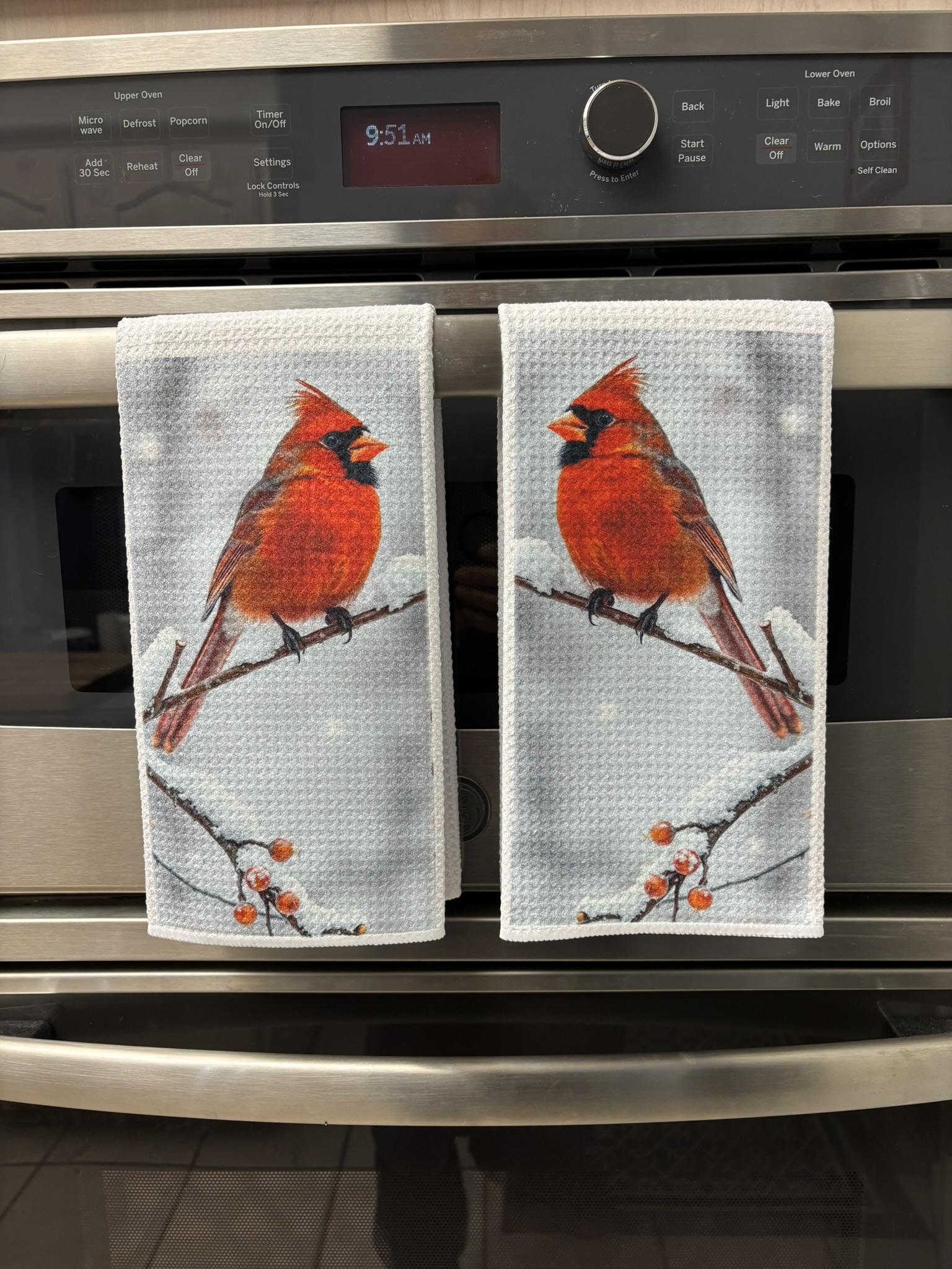 Cardinal on Winter Branch Kitchen Towels Set