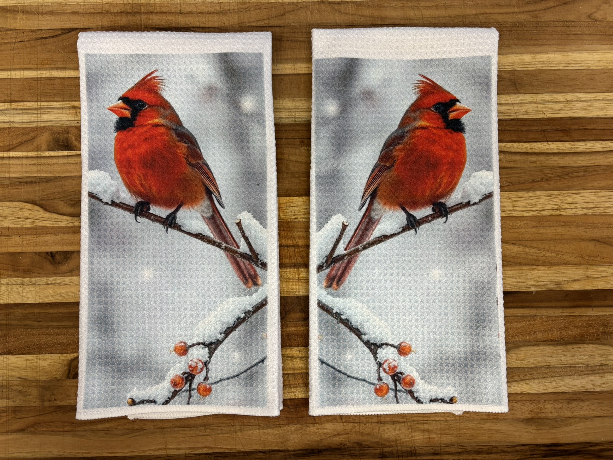 Cardinal on Winter Branch Kitchen Towels Set - Image 2
