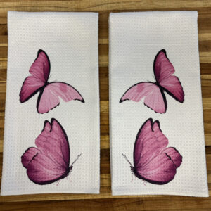Pink Butterflies Kitchen Towels Set - Decorative Microfiber Kitchen Dish Towels