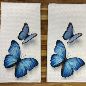Blue Butterflies Kitchen Towels Set - Decorative Microfiber Kitchen Towels