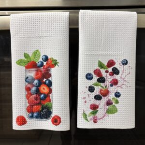 Fresh Berries Jar Kitchen Towels Set - Dish Cloths for Kitchen Decor