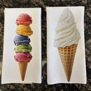 Ice Cream Cones Kitchen Towels Set - Decorative Microfiber Kitchen Towels
